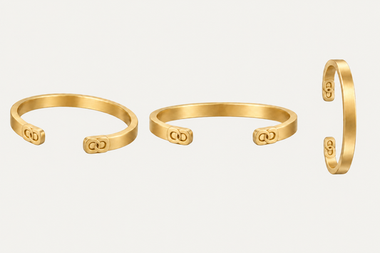 AEQUORO Open Cuff bracelet in 18k yellow gold, three views